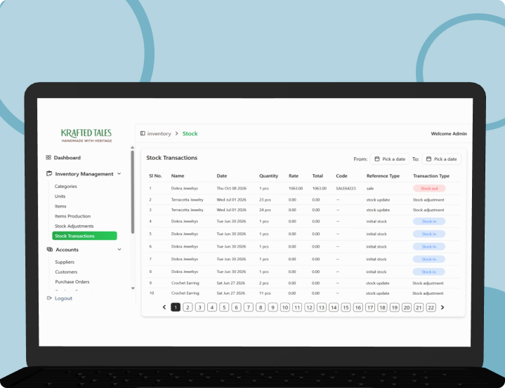 Inventory and Accounting Software Dashboard